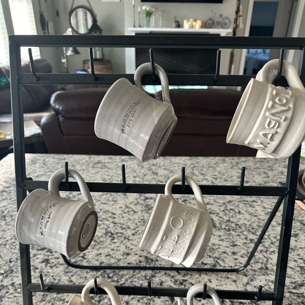 Magnolia Joanna Gaines Silo a metal 12 cup coffee holder w/ 6 unique coffee mugs